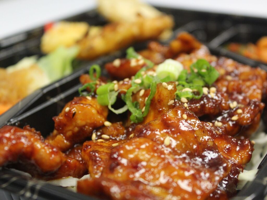 Spicy pork belly bento